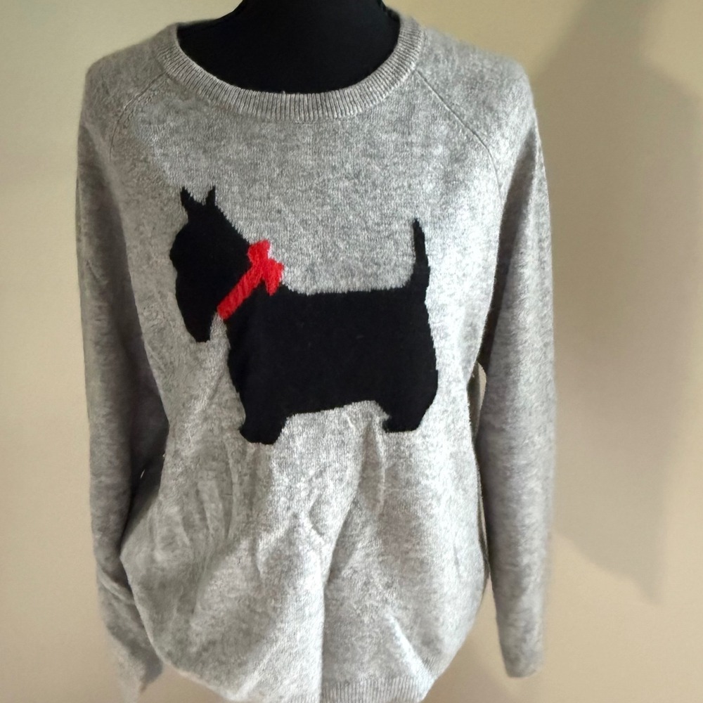 Philosophy 100% Cashmere Scottie Dog Sweater Gray XL Intarsia Knit